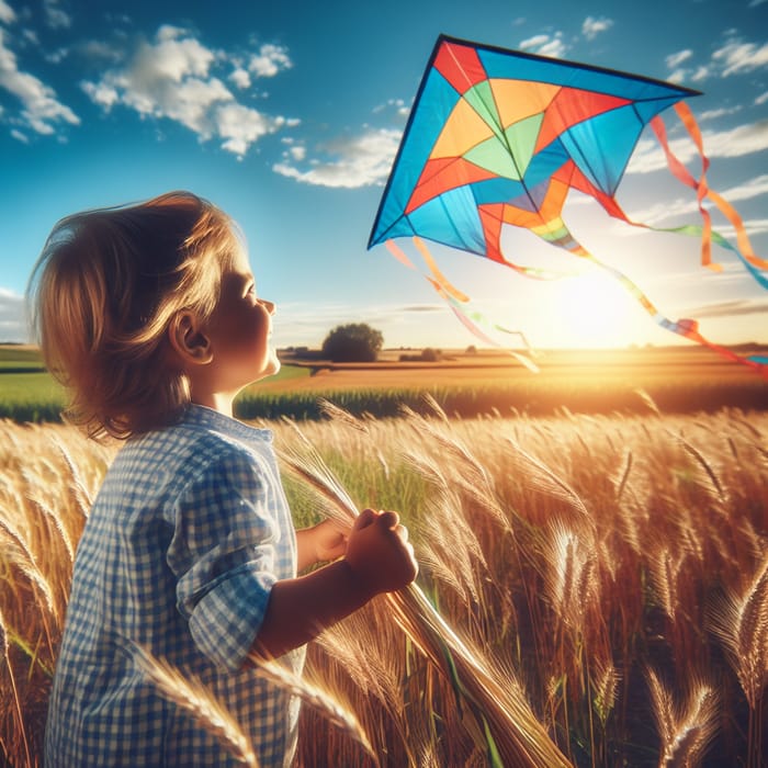 Child Flying Kite in Spacious Field