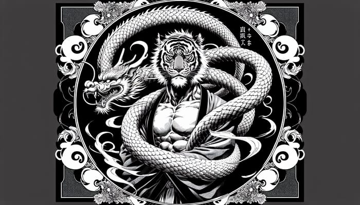 Tiger Man with Dragon - Manga Style Artwork