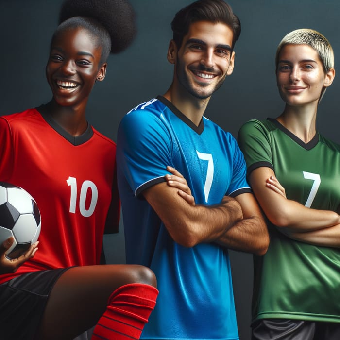 Diverse Soccer Players Posing Together