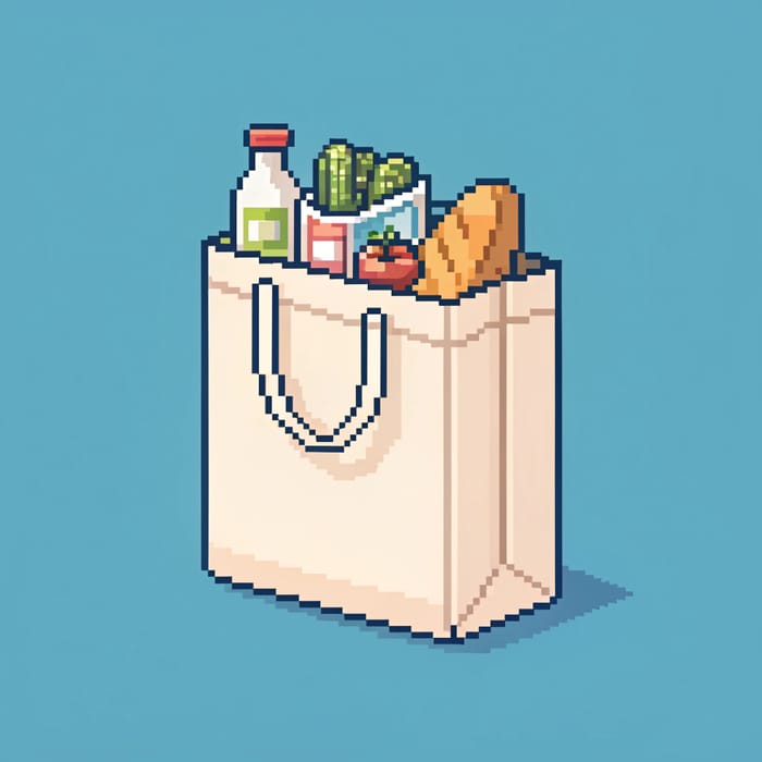 8-Bit Grocery Bag - Vintage Pixel Art Style