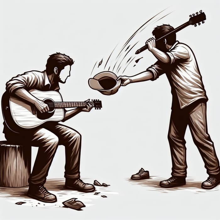 Hand-Drawn Scene of Guitar and Worn-Out Cap