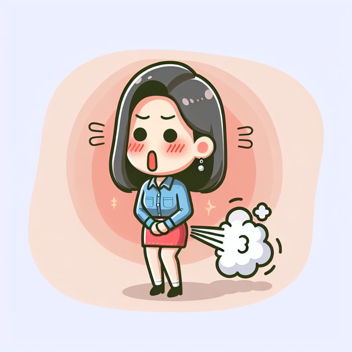 Amusing Young Korean Woman Illustration: Gas Release Moment