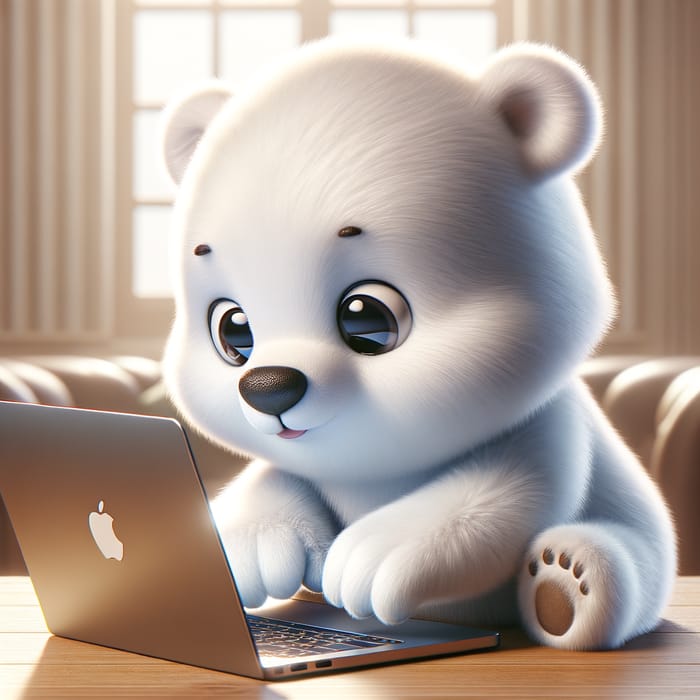 Cute Polar Bear Typing on Laptop Keyboard