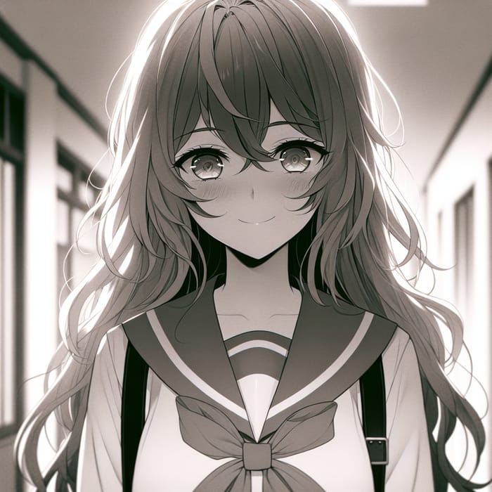 Enigmatic Yandere Girl in School Corridor