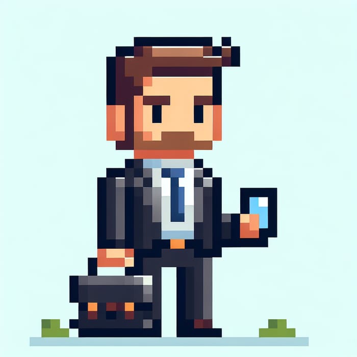 Pixelated Cartoon Businessman: Vintage Charisma