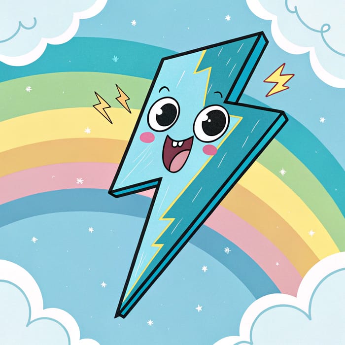 Cute Cartoon Lightning Bolt with Face