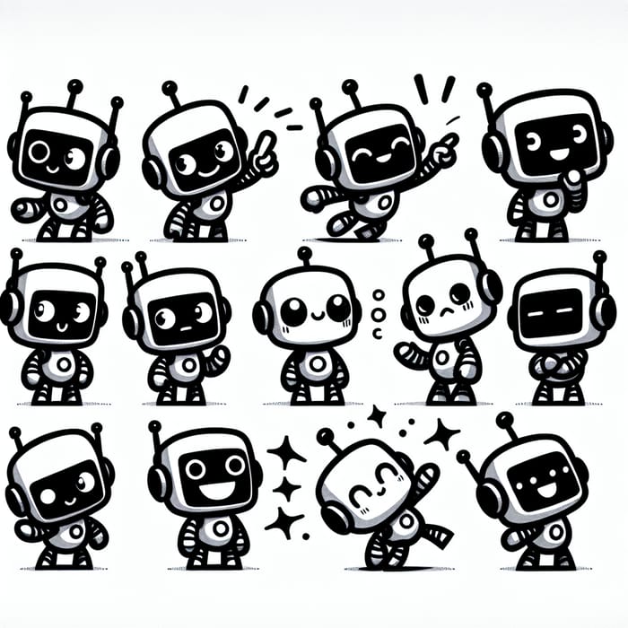 Adorable Robot Character: Versatile Poses & Expressions