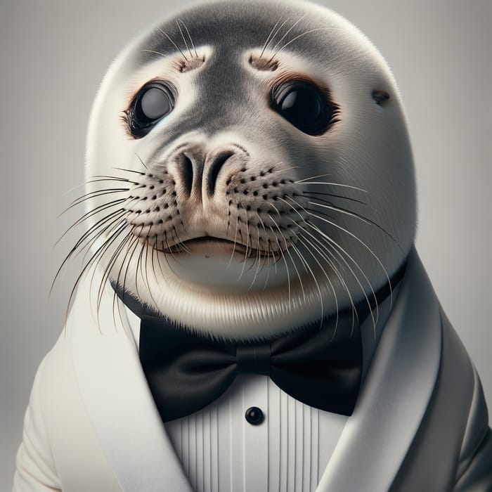 Elegant Seal in White Tuxedo | Stunning Portrait