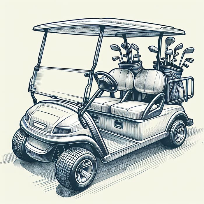 Detailed Sketch of 4-Seat Golf Cart Drawing