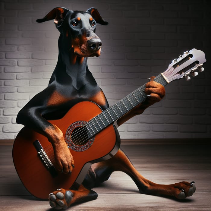 Doberman Dog Playing Guitar - Unique Talent Showcase