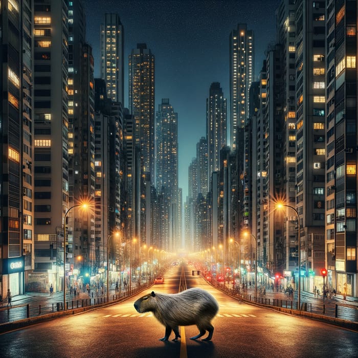 Capybara in Nocturnal Cityscape on Artstation