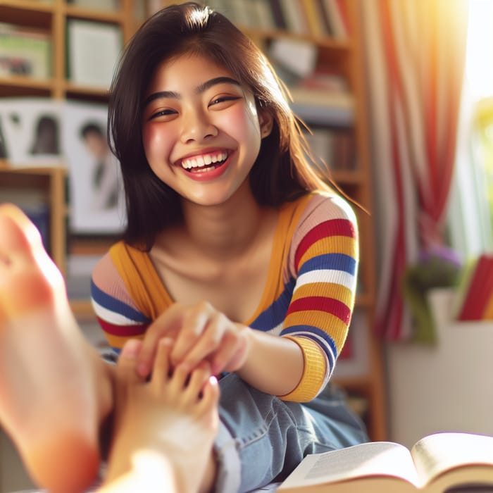 Vibrant South Asian Student Candid Moment in Cheerful Setting