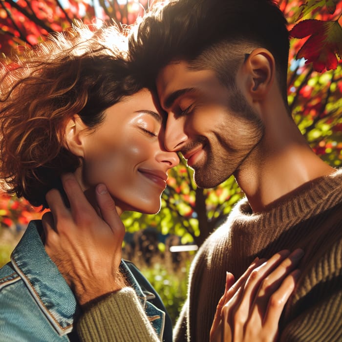 Romantic Kiss Under Autumn Tree | Love and Happiness