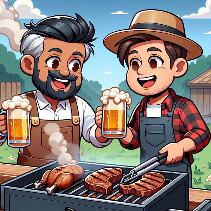 Cartoon Hillbillies Enjoying Pellet Grill BBQ and Beer