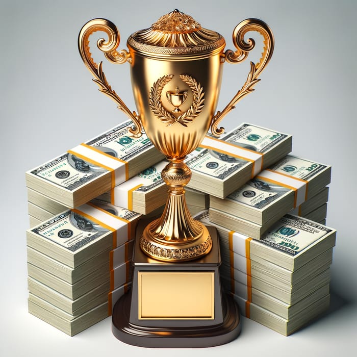 Golden Trophy on Money Piles