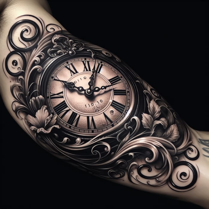 Hyper-Realistic Vintage Clock Tattoo Design