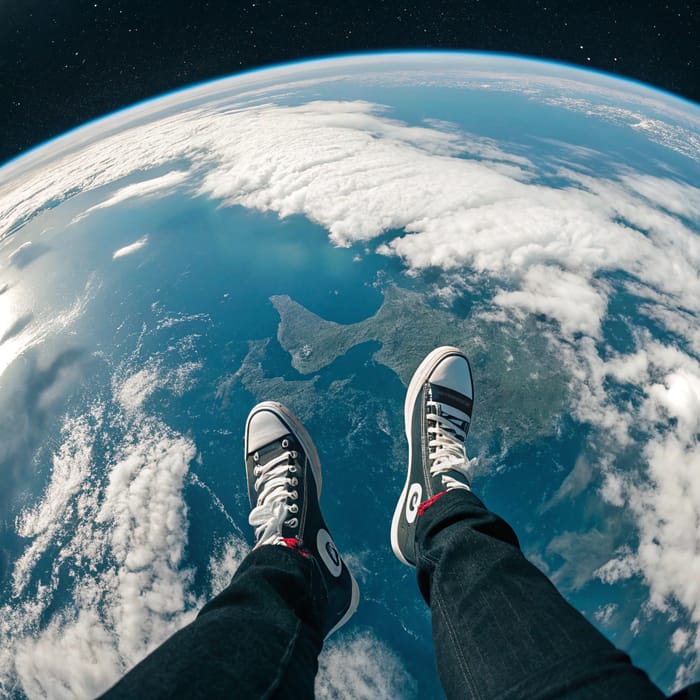 Sneakers Walking on Earth from Space - Unique View