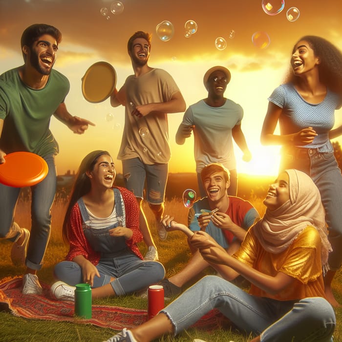 Vibrant Friendship: Diverse Friends Enjoying Playful Moments