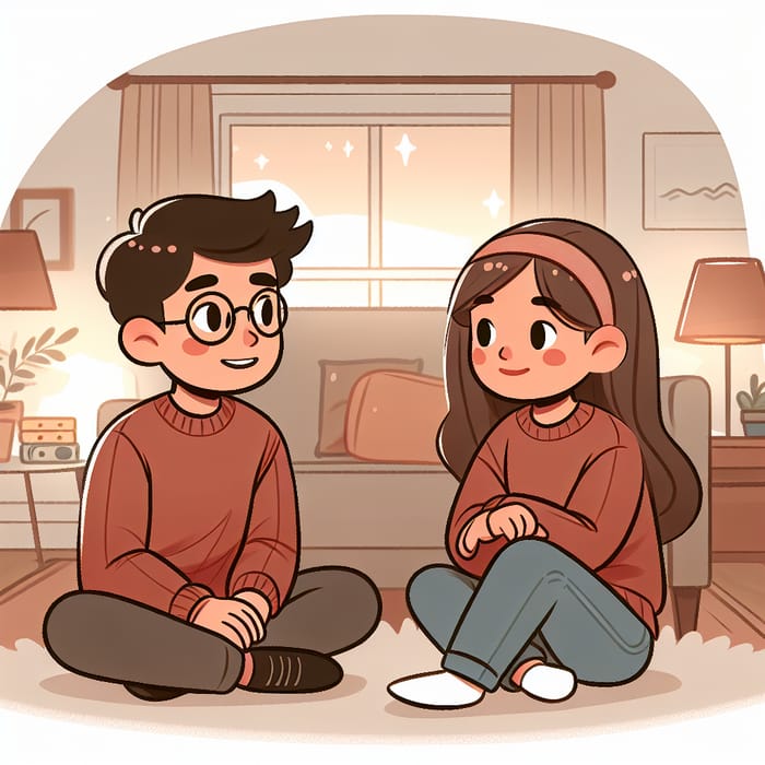 Young Hispanic Boy and Caucasian Girl Sitting on Floor Chatting