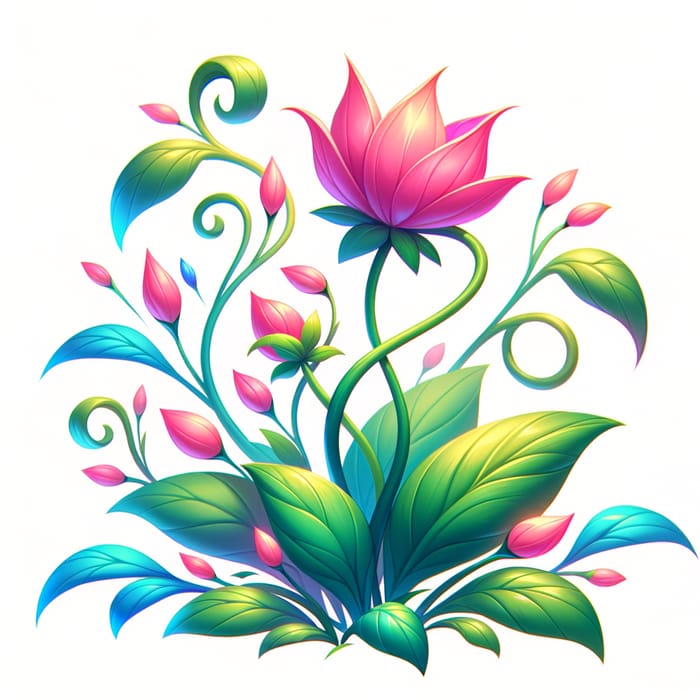 Vibrant Pink Cartoon Plant - Fantasy-inspired Digital Painting