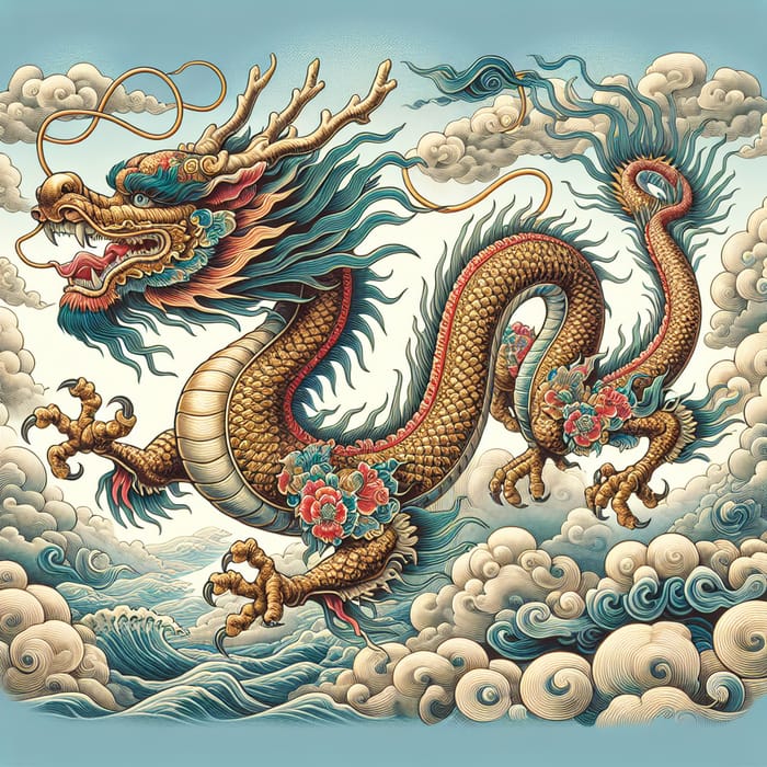 Majestic Chinese Dragon in Flight