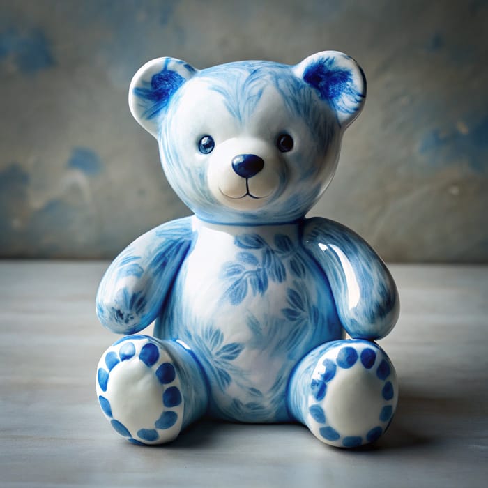 Delicate Blue Porcelain Teddy Bear Art