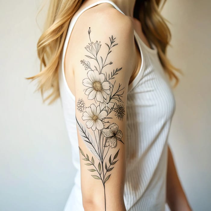 Elegant Fine Line Wildflower Tattoo for Women