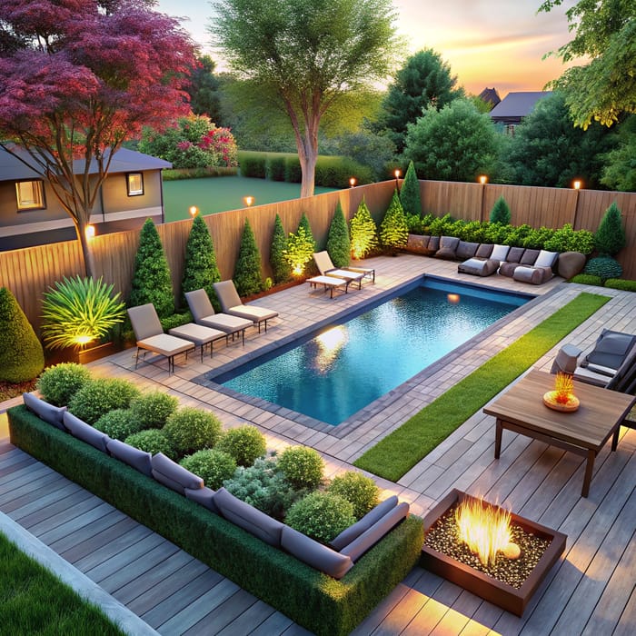 Modern Backyard Layout with Swimming Pool & Lounge Area