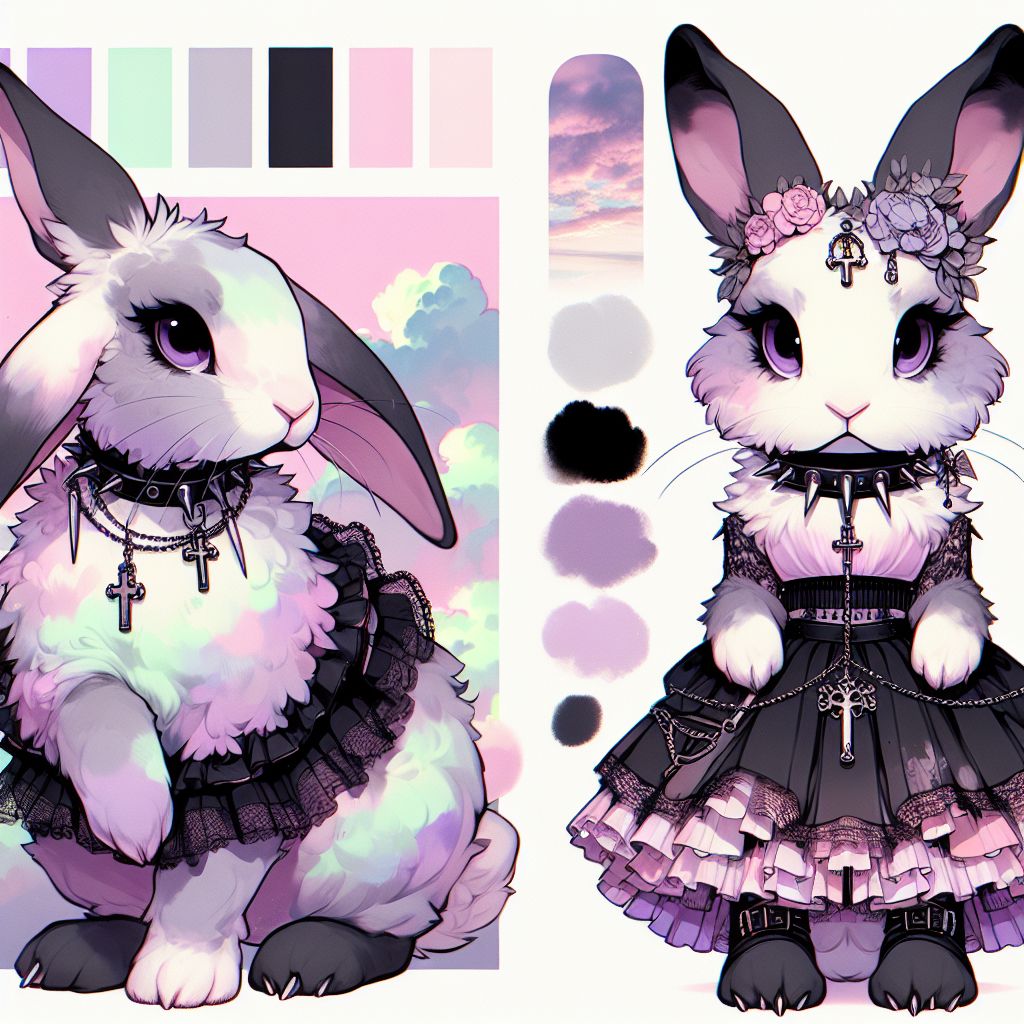 Pastel Goth Rabbit Unique Style with Dark & Soft Colors AI Art