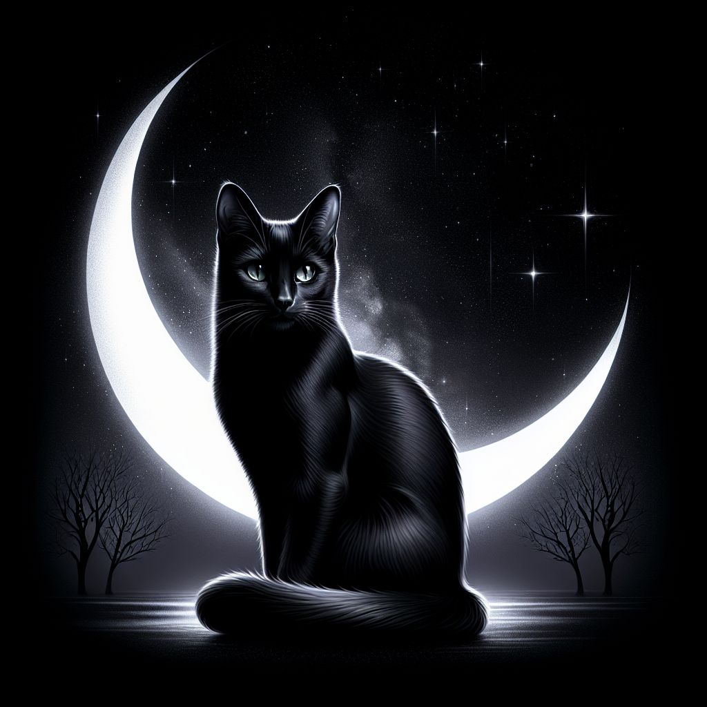 Elegant Black Cat Under Moonlight | Mystical Nocturnal Scene | AI Art ...