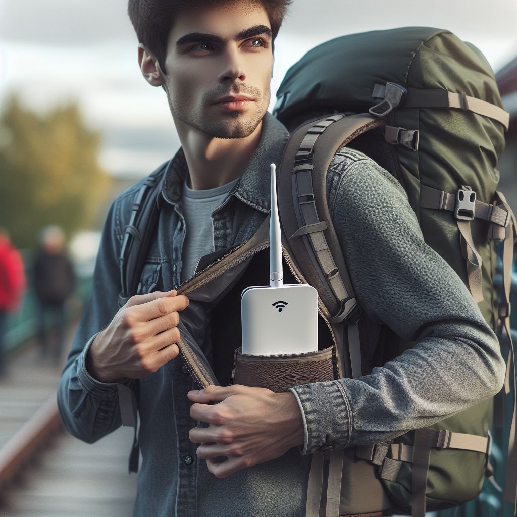 Portable WiFi Router: Young Man with Backpack | AI Art Generator | Easy ...