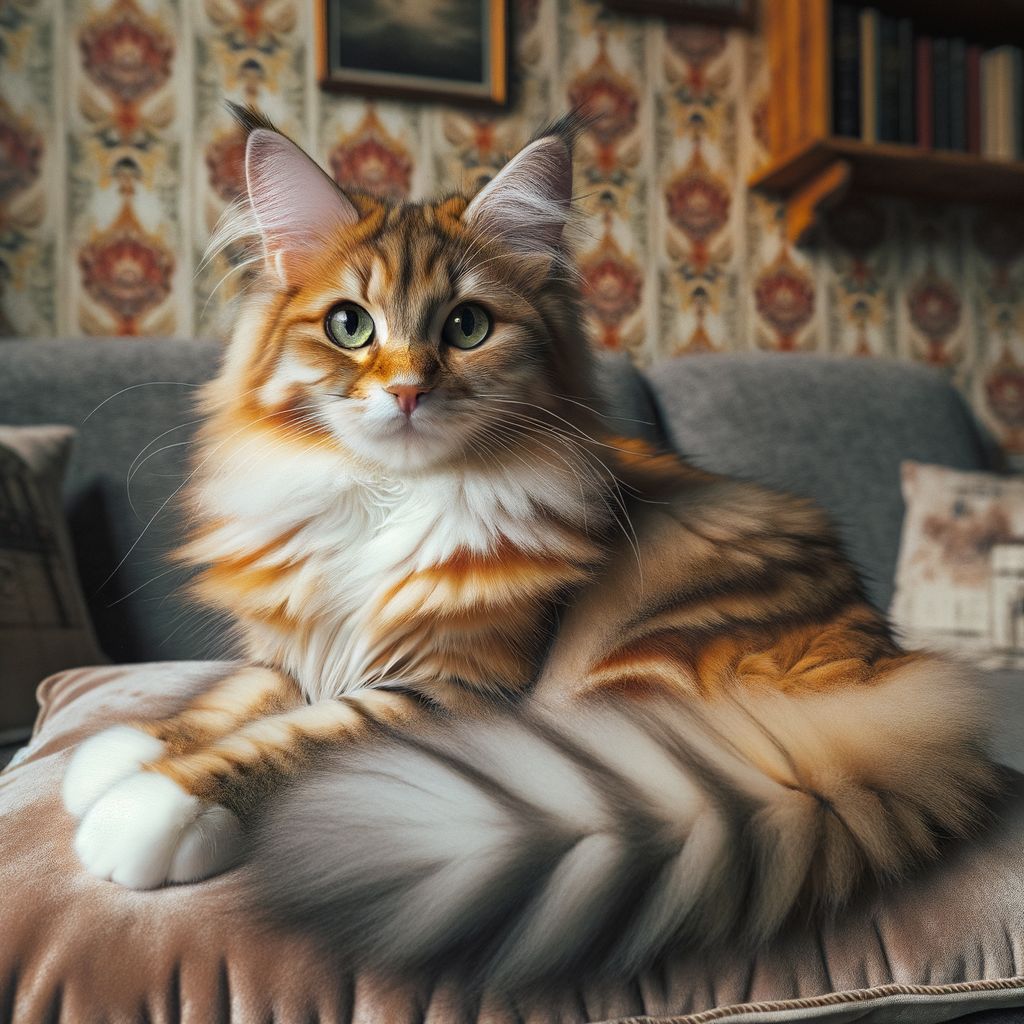 Orange and White Striped Cat on Plush Cushion AI Art Generator Easy
