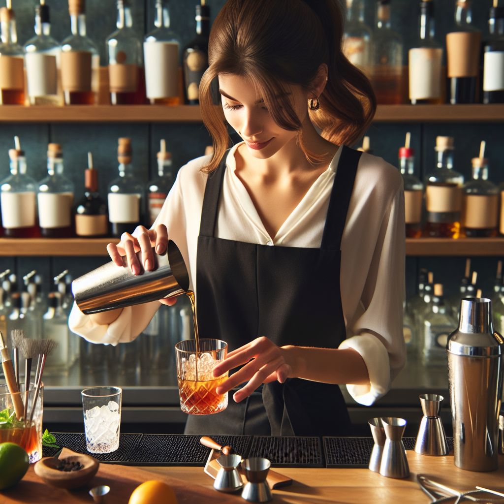 Professional Bartender Mixing Cocktails with Fresh Ingredients AI Art