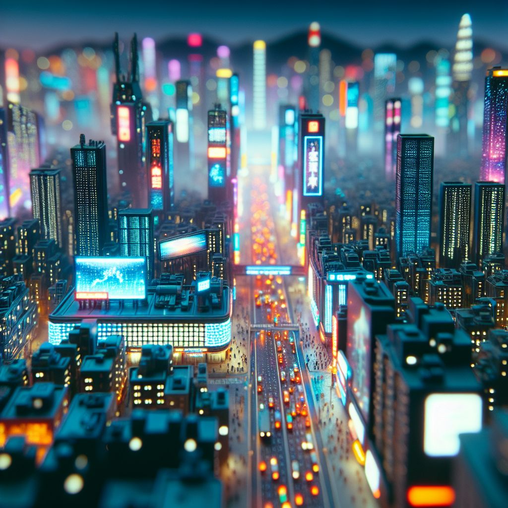 Miniature Cyberpunk Cityscape with Neon Lights | Dystopian Urban ...