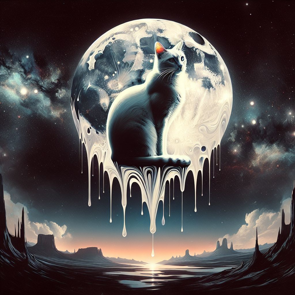 Surreal Cat on Moon Illustration | Dali Style Art | AI Art Generator ...