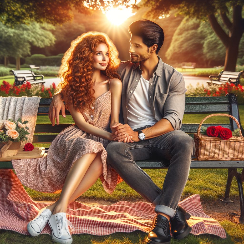 Romantic Couple Enjoying Sunset in Park | Love Story | AI Art Generator ...