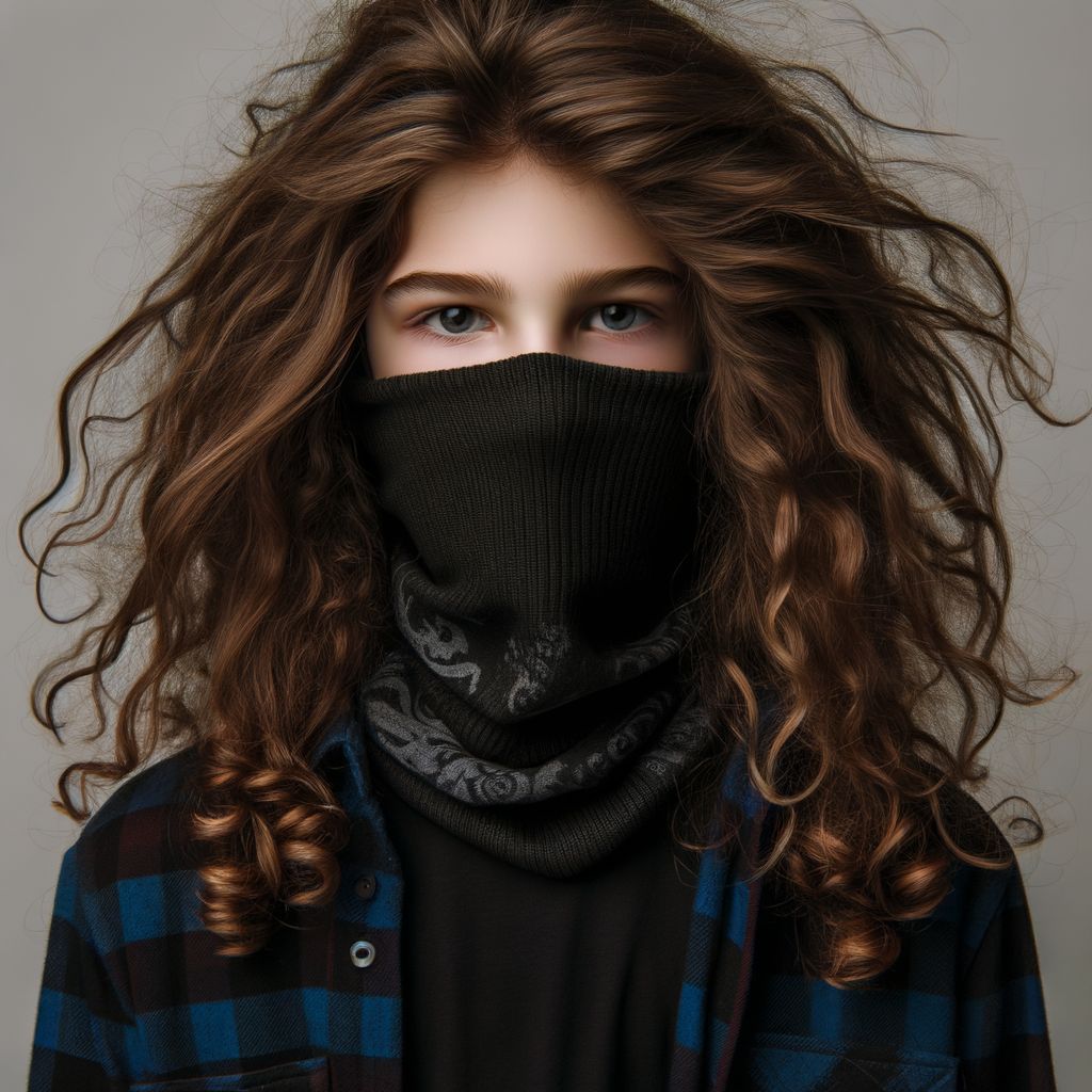 Boy with Long Curly Hair in Balaclava AI Art Generator EasyPeasy.AI