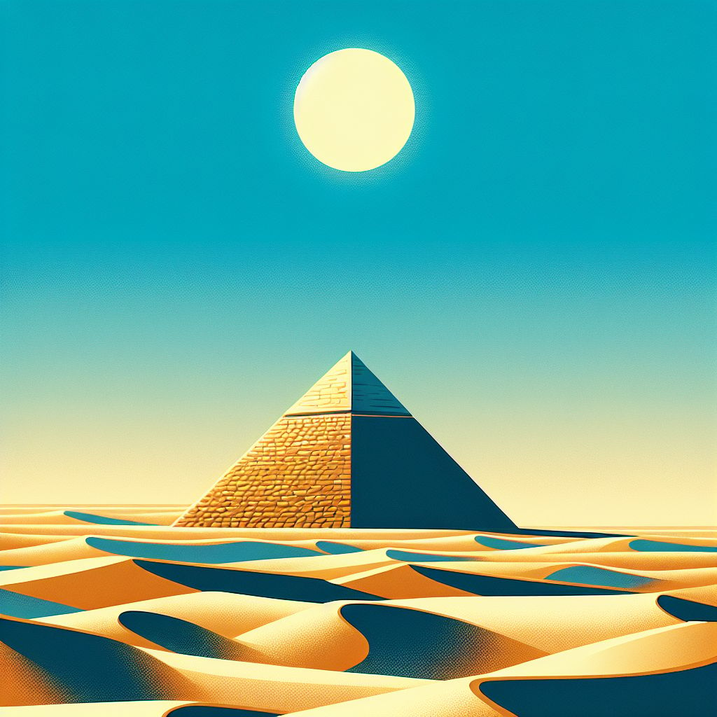 Serenity of Desert: Azure Sky and Pyramid in Golden Light | AI Art ...