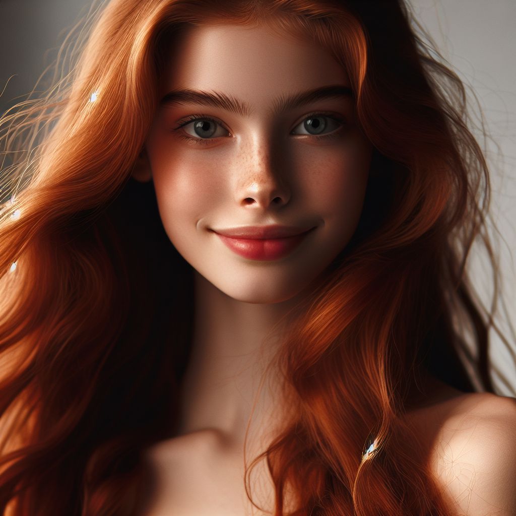 Captivating Portrait of a Beautiful Young Woman with Long Red Hair | AI ...