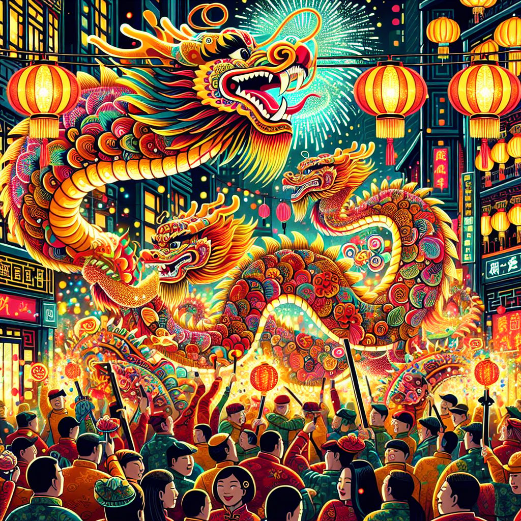 Chinese New Year Dragon Dance Illustration | AI Art Generator | Easy ...