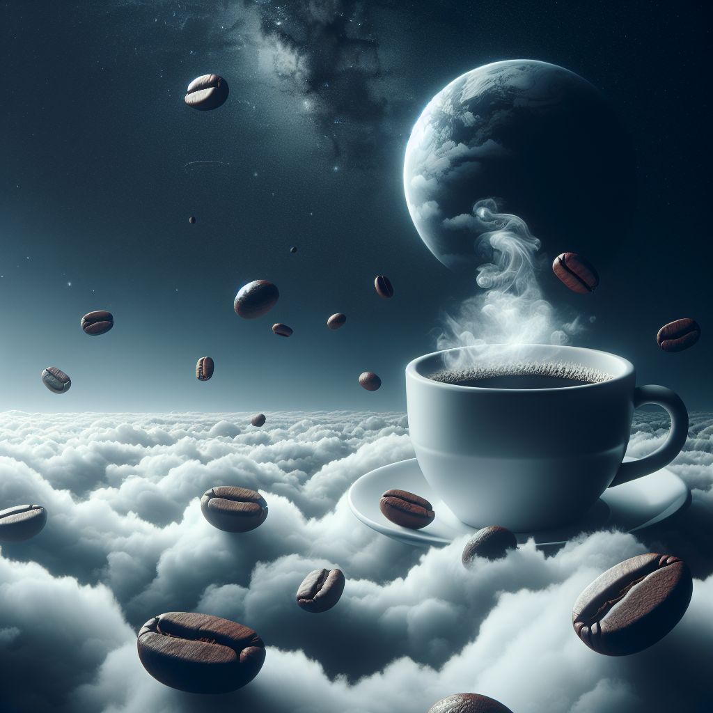 Coffee Beans Floating Amidst the Clouds | AI Art Generator | Easy-Peasy.AI