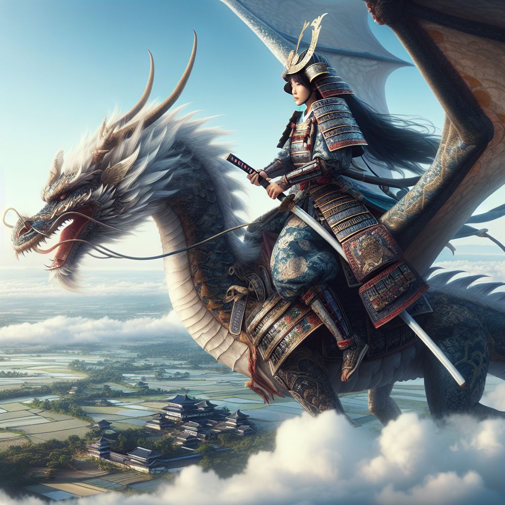 South Asian Female Samurai Riding Dragon | Noble Aura & Majestic ...