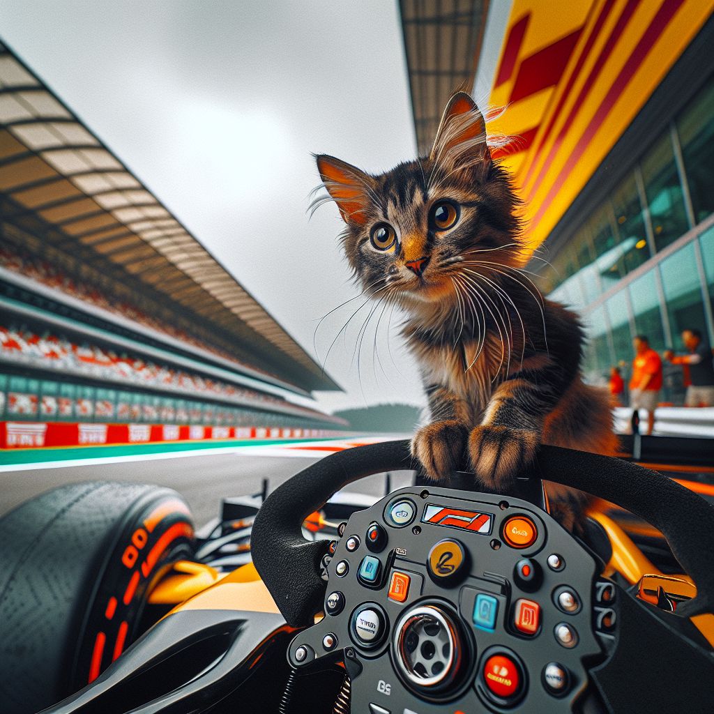 Cat on Formula 1 Racing Circuit | AI Art Generator | Easy-Peasy.AI