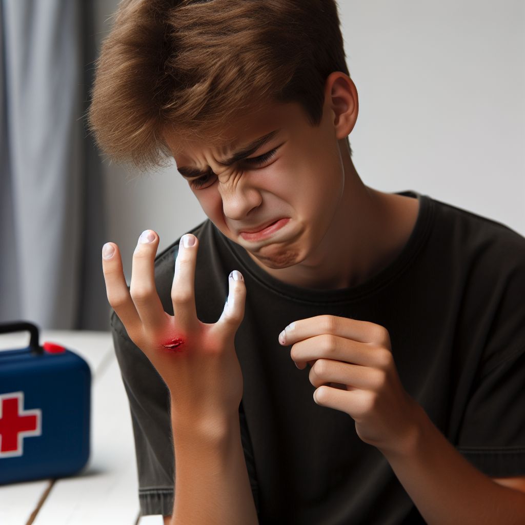First Aid for Minor Cuts Boy with Hand Cut Yoursite AI Art