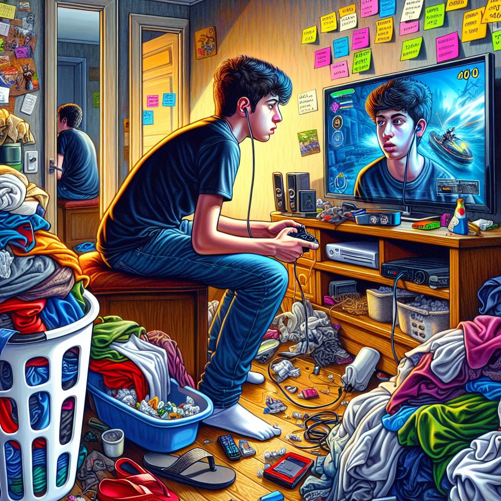 Teen Engrossed in Video Game Chaos | Digital Adventure Scene | AI Art ...