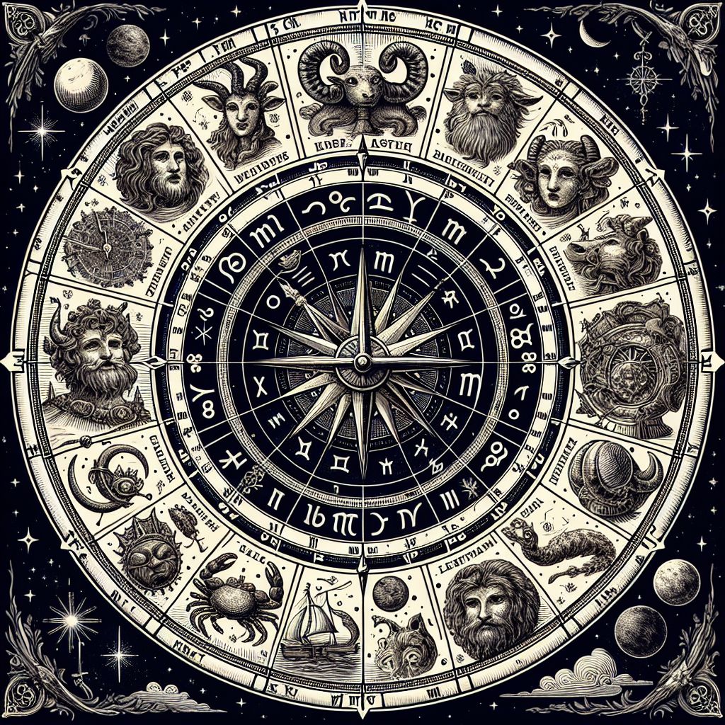 Unique Zodiac Horoscope Chart with Celestial Symbols | AI Art Generator ...