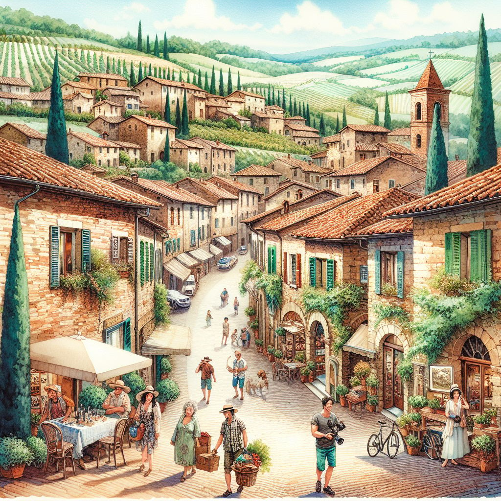 Enchanting Watercolor Painting Of Quaint Italian Town In Rolling   89798190 Ea1d 4089 A235 3b0762932372 