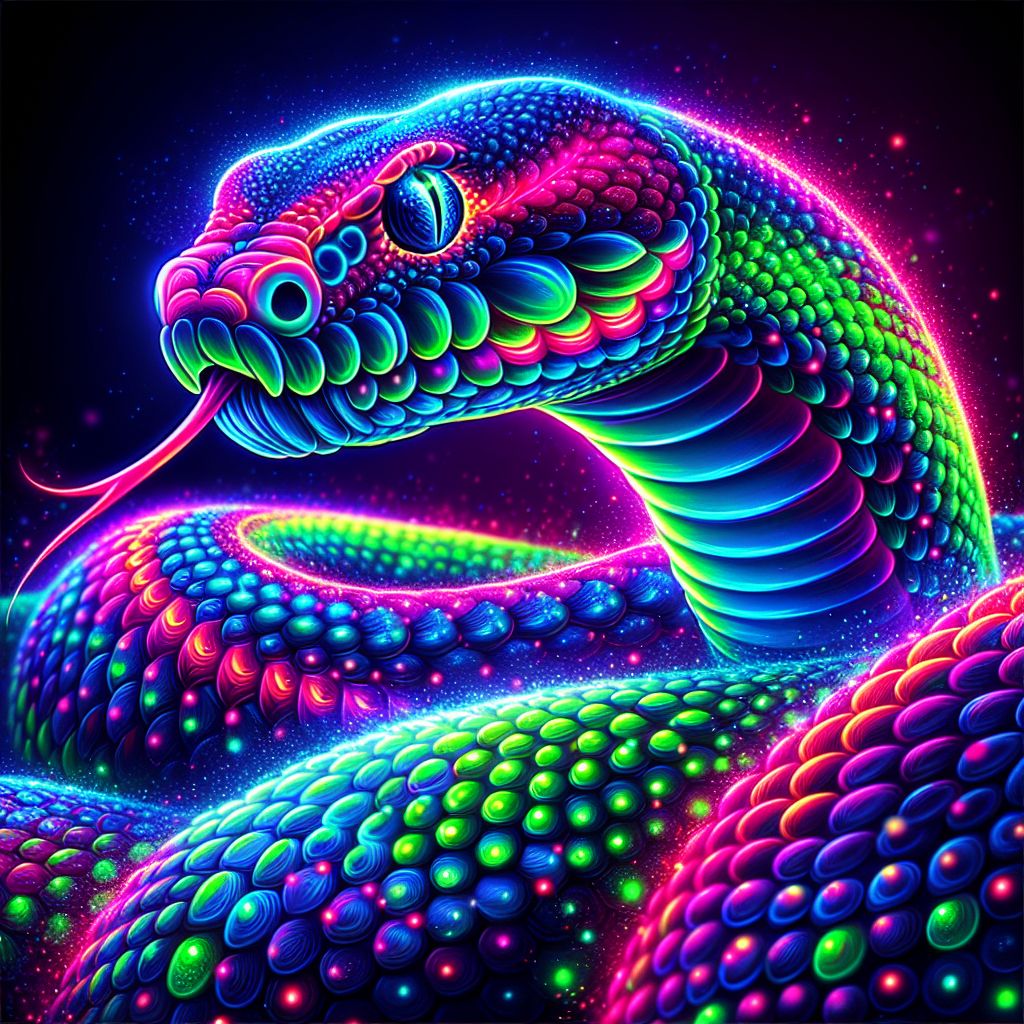 Vivid Neon Snake: Dazzling Blues, Electric Greens, Hot Pinks | AI Art ...