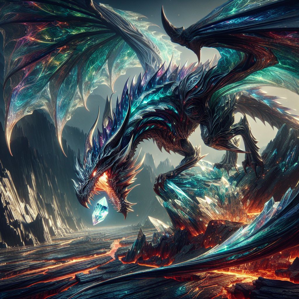 Majestic Dragon: Obsidian to Emerald Scales & Crystal Tail | AI Art ...