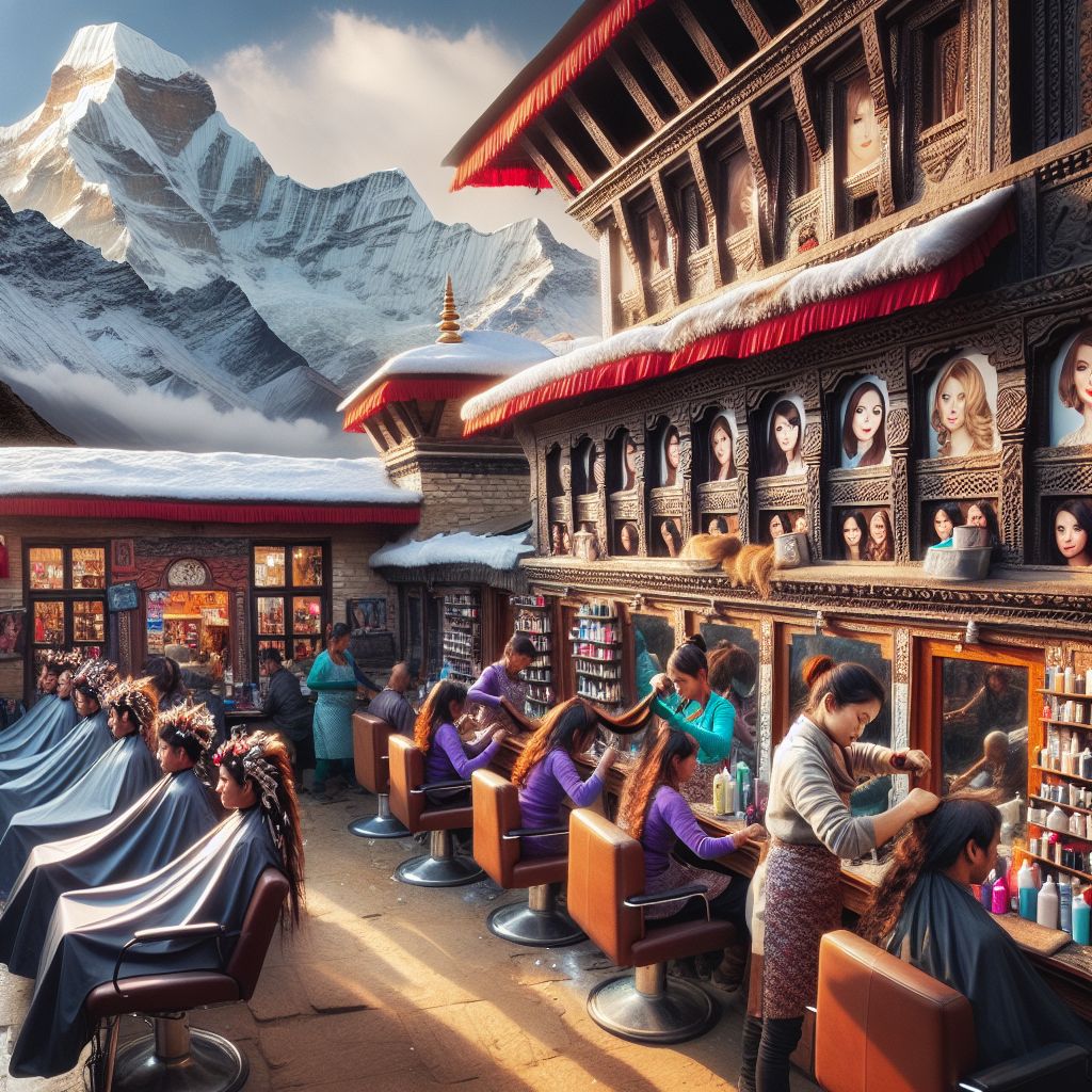Traditional Nepalese Hair Salon in Himalayan Mountains AI Art